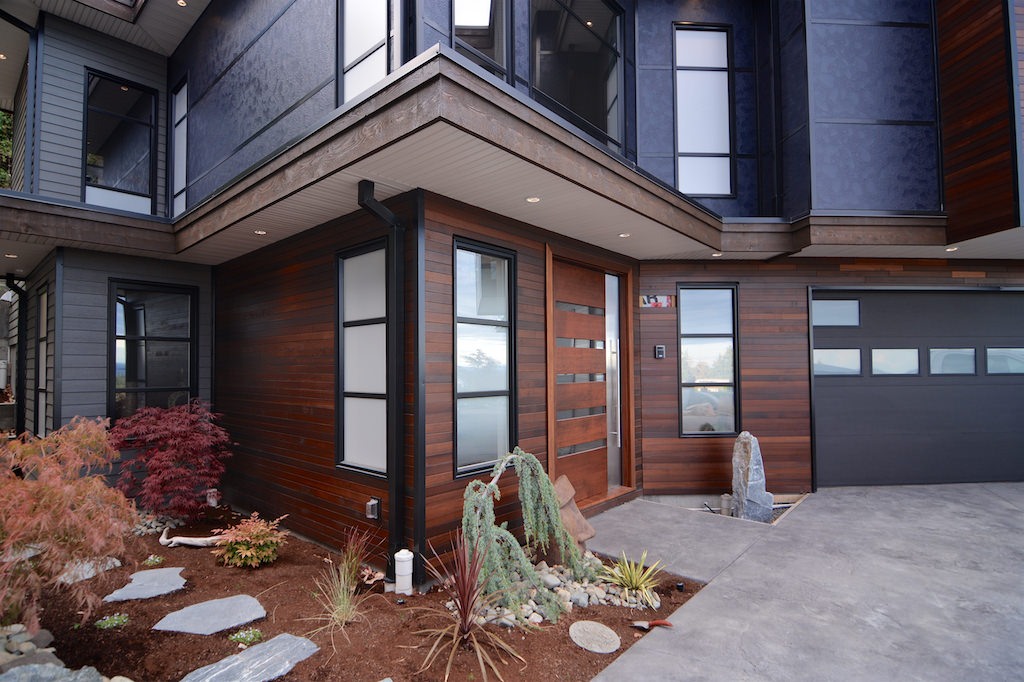 A modern home with large windows